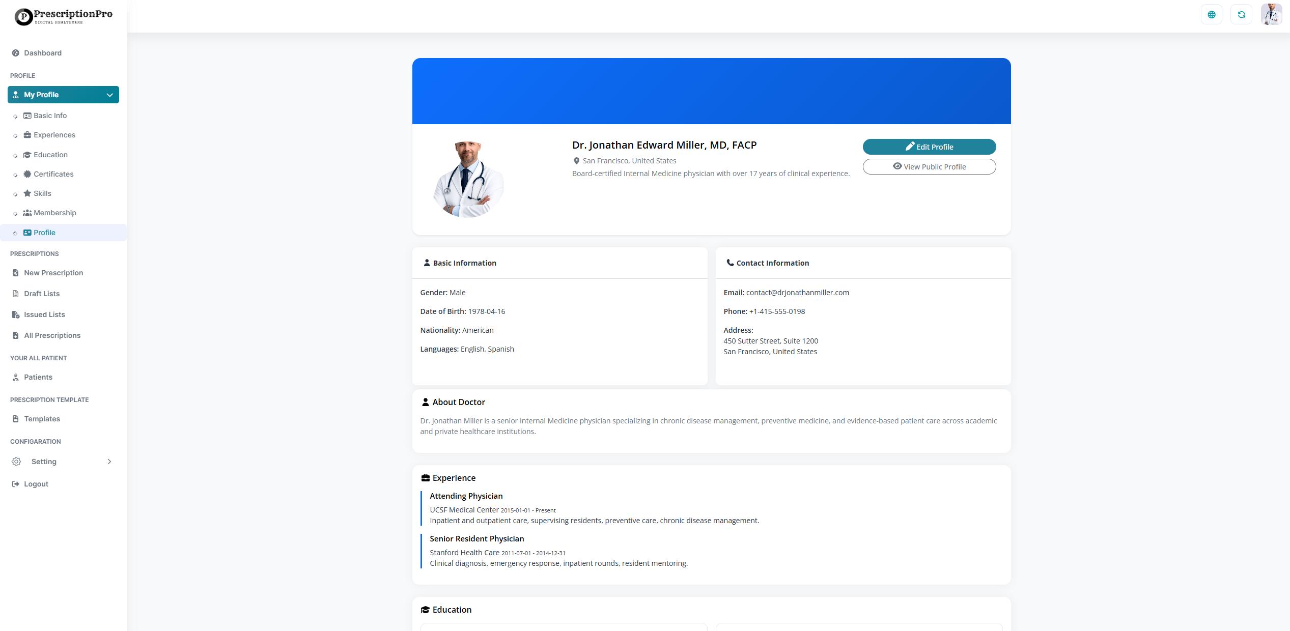 Doctor Profile Example